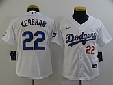 Youth Dodgers 22 Clayton Kershaw White Nike 2021 Gold Program Cool Base Jersey,baseball caps,new era cap wholesale,wholesale hats